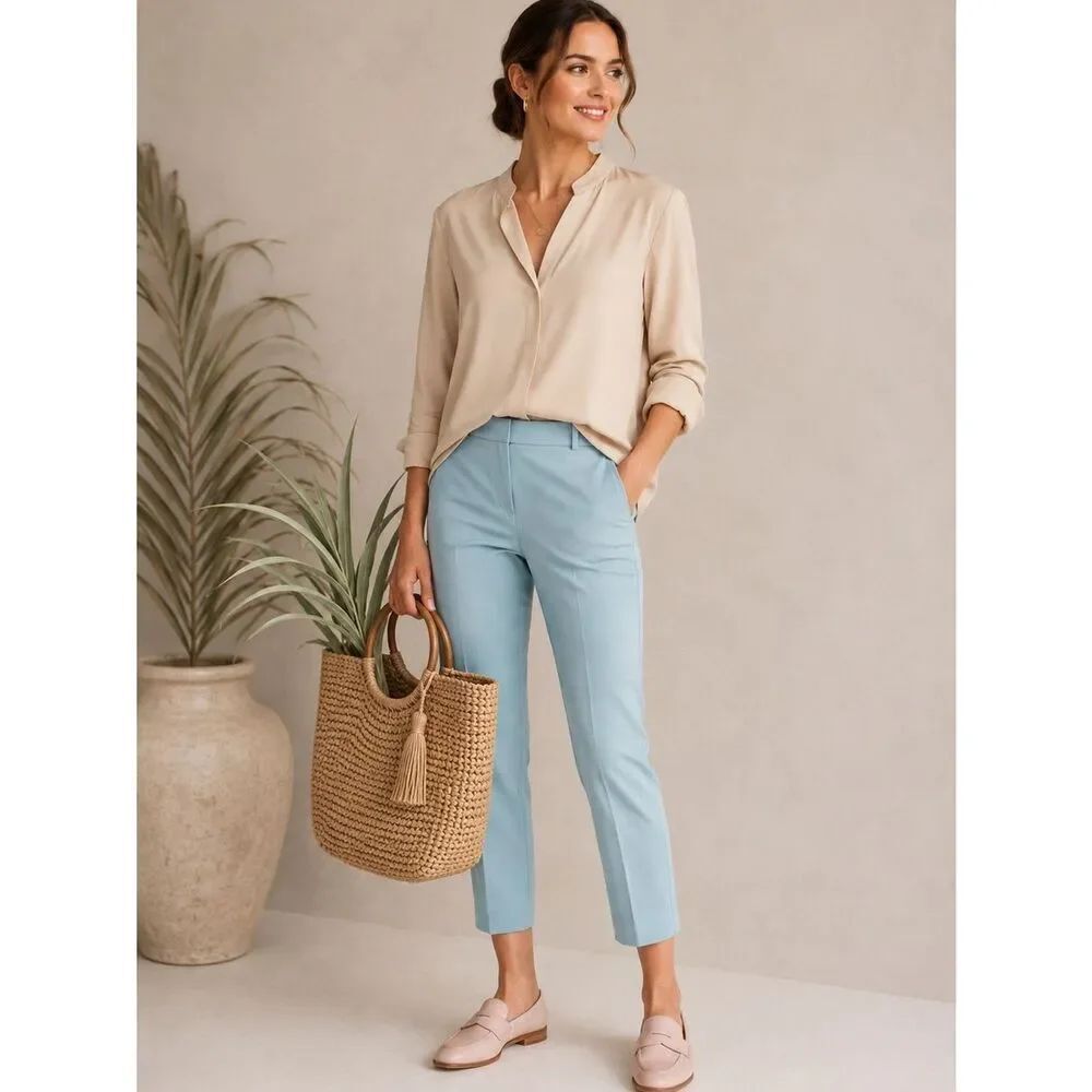 Max Mara Pegno Aqua Blue Tapered Ankle Pants Italy US 8 Coastal Luxe